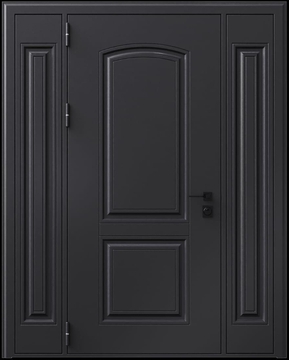 Входная термодверь с металлофиленкой, вставками по бокам и порошковым покрытием RAL 9004 (тип №4) Входная термодверь с металлофиленкой, вставками по бокам и порошковым покрытием RAL 9004 (тип №4)