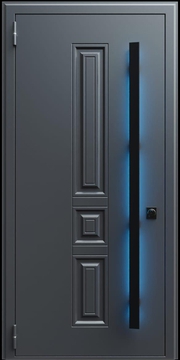 Входная термодверь с металлофиленкой, длинной ручкой с подсветкой и порошковым покрытием RAL 7021 (тип №12) Входная термодверь с металлофиленкой, длинной ручкой с подсветкой и порошковым покрытием RAL 7021 (тип №12)